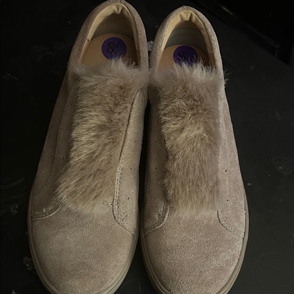 Franco Sarto Cream Fur-Accent Sneakers